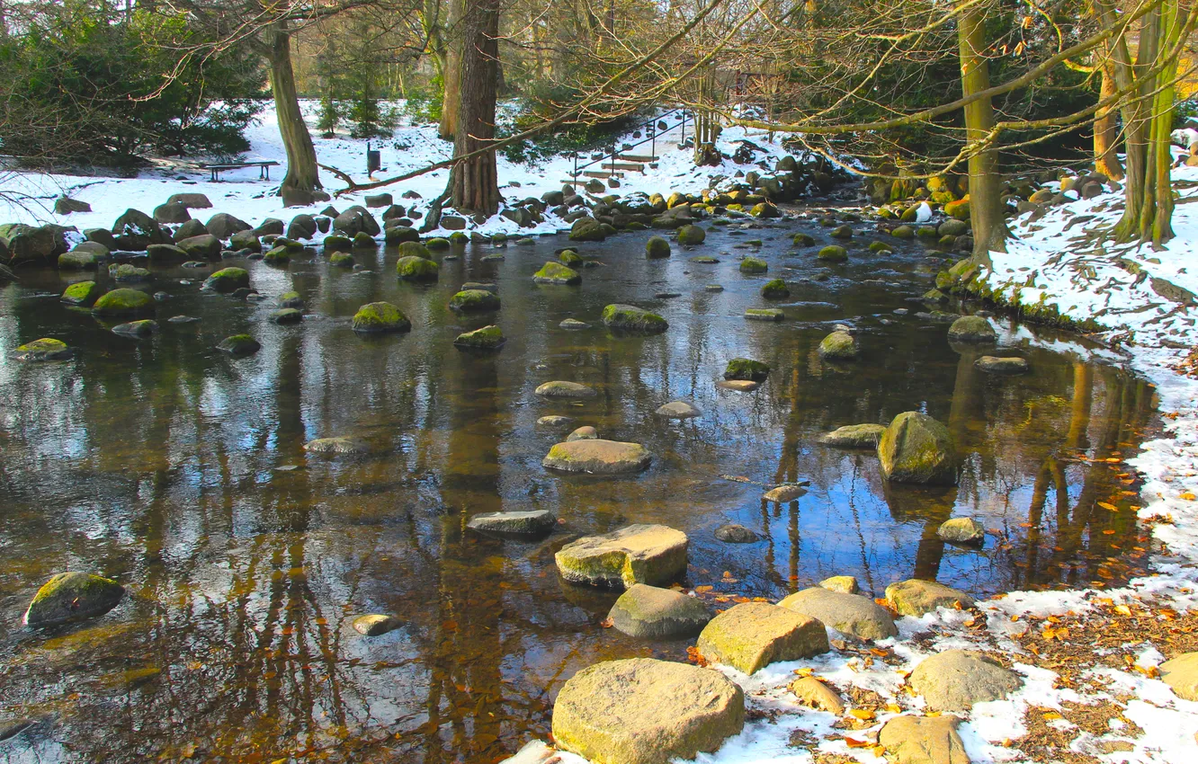 Photo wallpaper river, water, park, stones