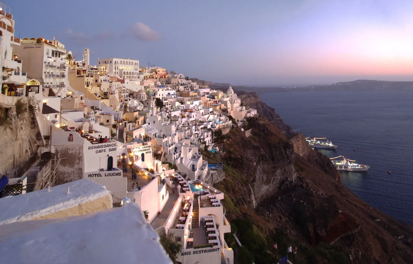 Photo wallpaper sea, rocks, Santorini