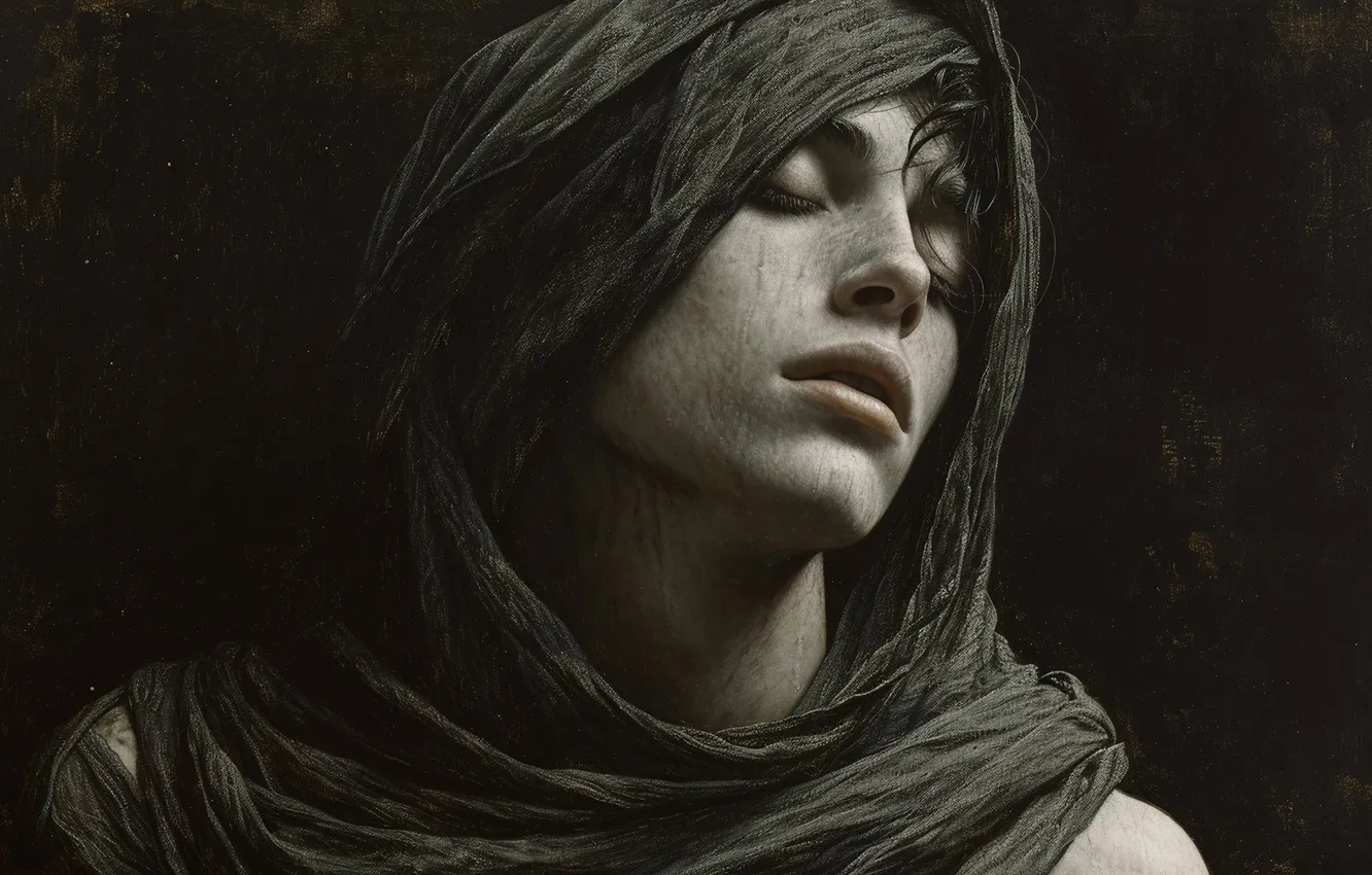 Photo wallpaper stylized painting, shawl, girl, neural network
