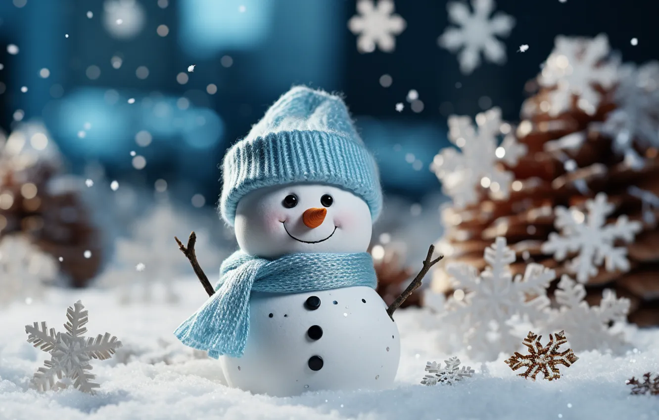 Photo wallpaper winter, snow, new year, Christmas, snowman, Christmas, night, winter