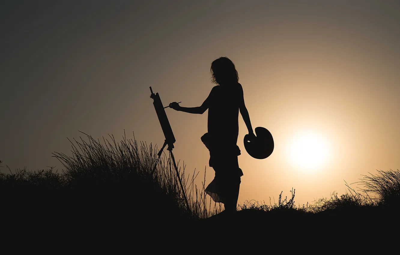 Photo wallpaper girl, silhouette, creativity, easel, Ana Valenciano