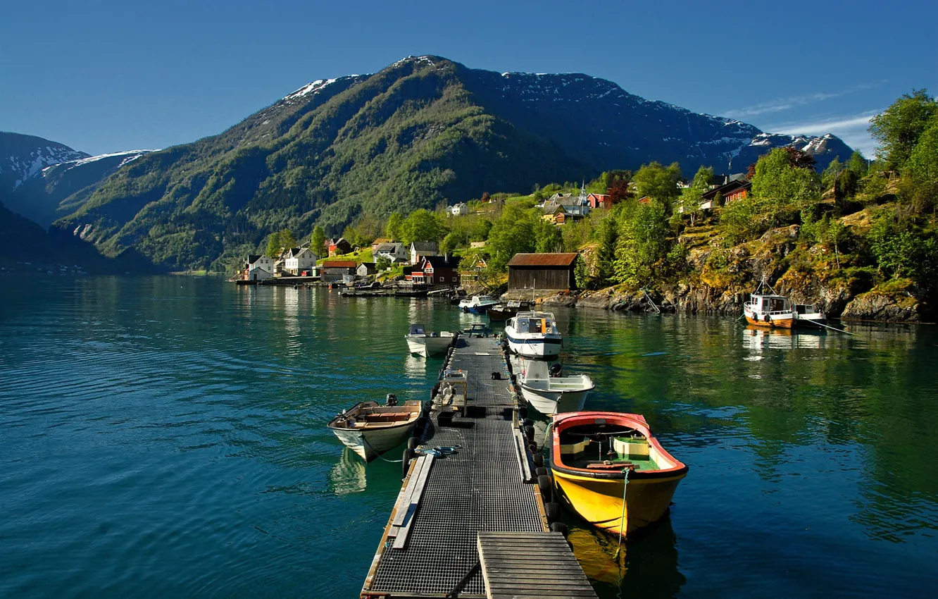 Photo wallpaper boats, Norway, pierce, Arnafjord