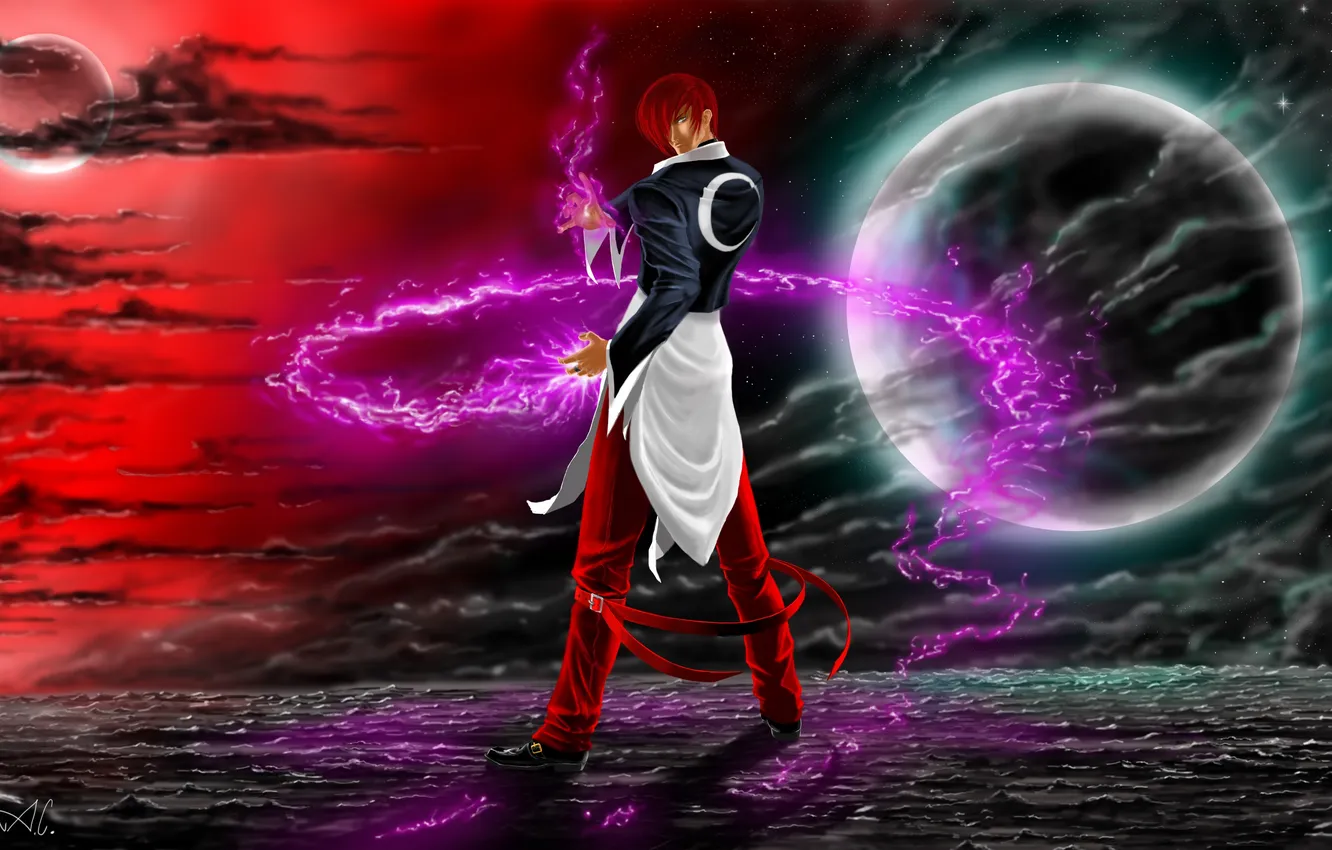 Photo wallpaper look, magic, guy, gesture, art, Cristian AC, Iori Yagami, King Of Fighters