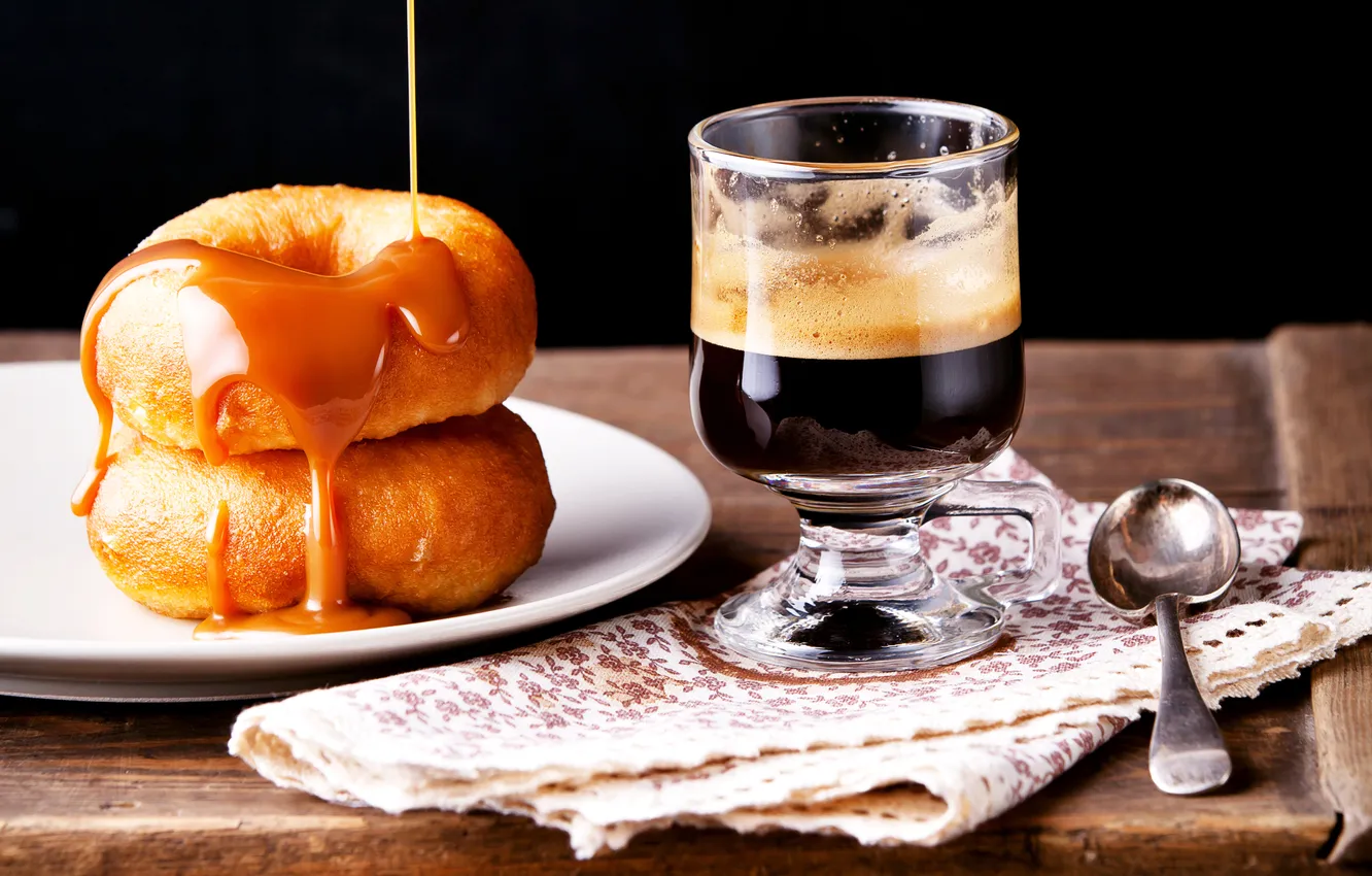Photo wallpaper coffee, Breakfast, donuts, cakes, glaze, coffee, donut, breakfast