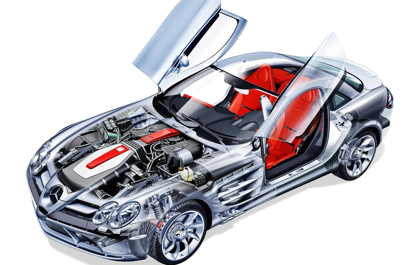 Photo wallpaper Mercedes, inside, leather interior, alloy wheels.