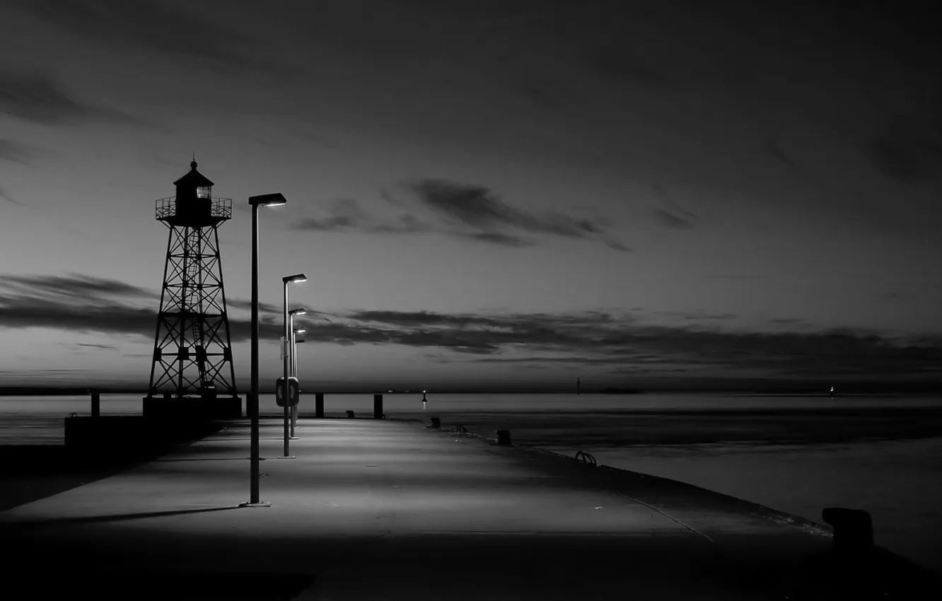 Photo wallpaper sea, white, the sky, water, photo, black, the evening, b/W