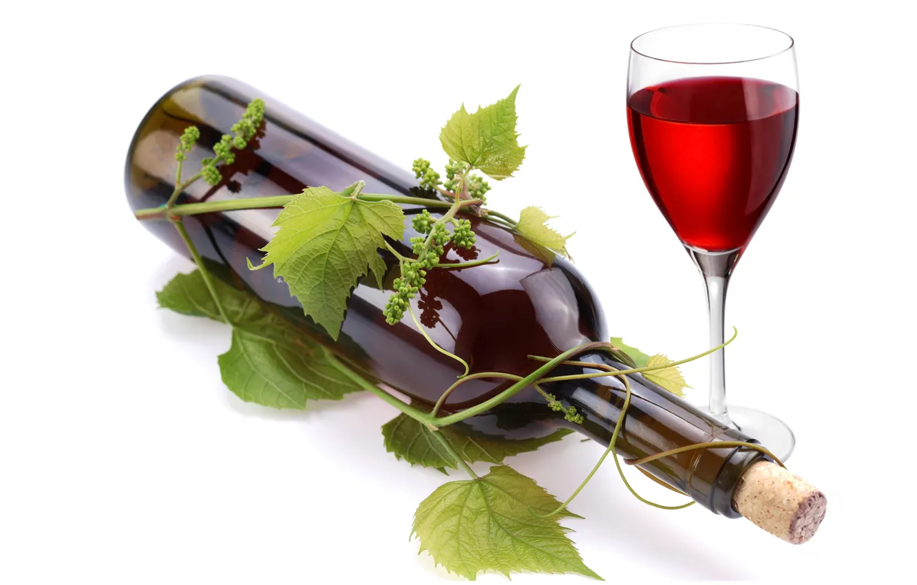 Photo wallpaper leaves, wine, red, glass, bottle, vine