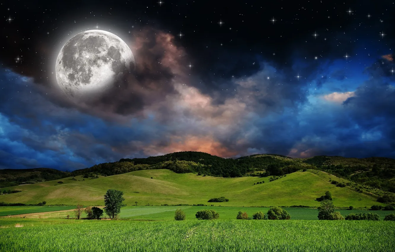 Photo wallpaper nature, stele, Luna, Cer, The night, HD wallpapers