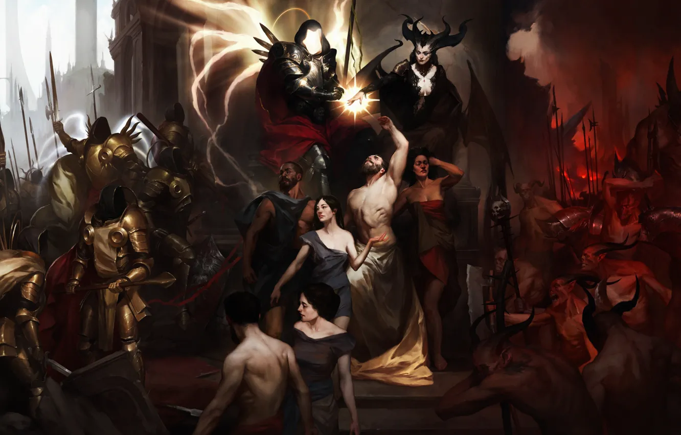 Photo wallpaper light, fiction, darkness, welcome, people, skull, monster, angel