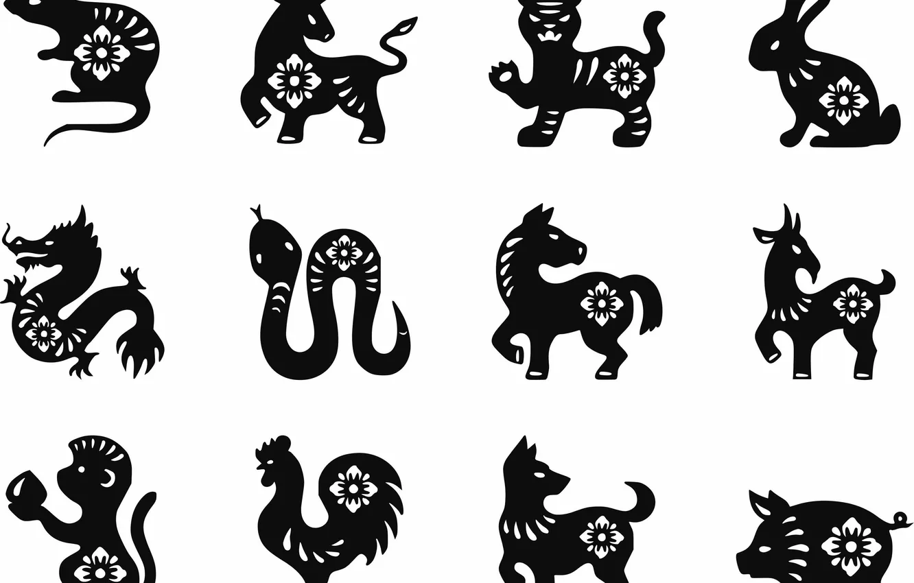 Photo wallpaper animal, figure, white background, figures, horoscope, The Chinese Zodiac, Chinese Zodiac