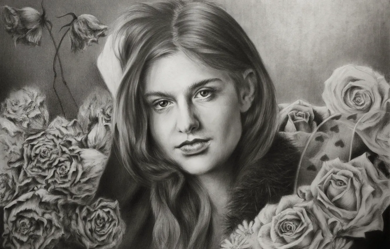 Photo wallpaper girl, figure, portrait, roses, Chloe Grace Moretz