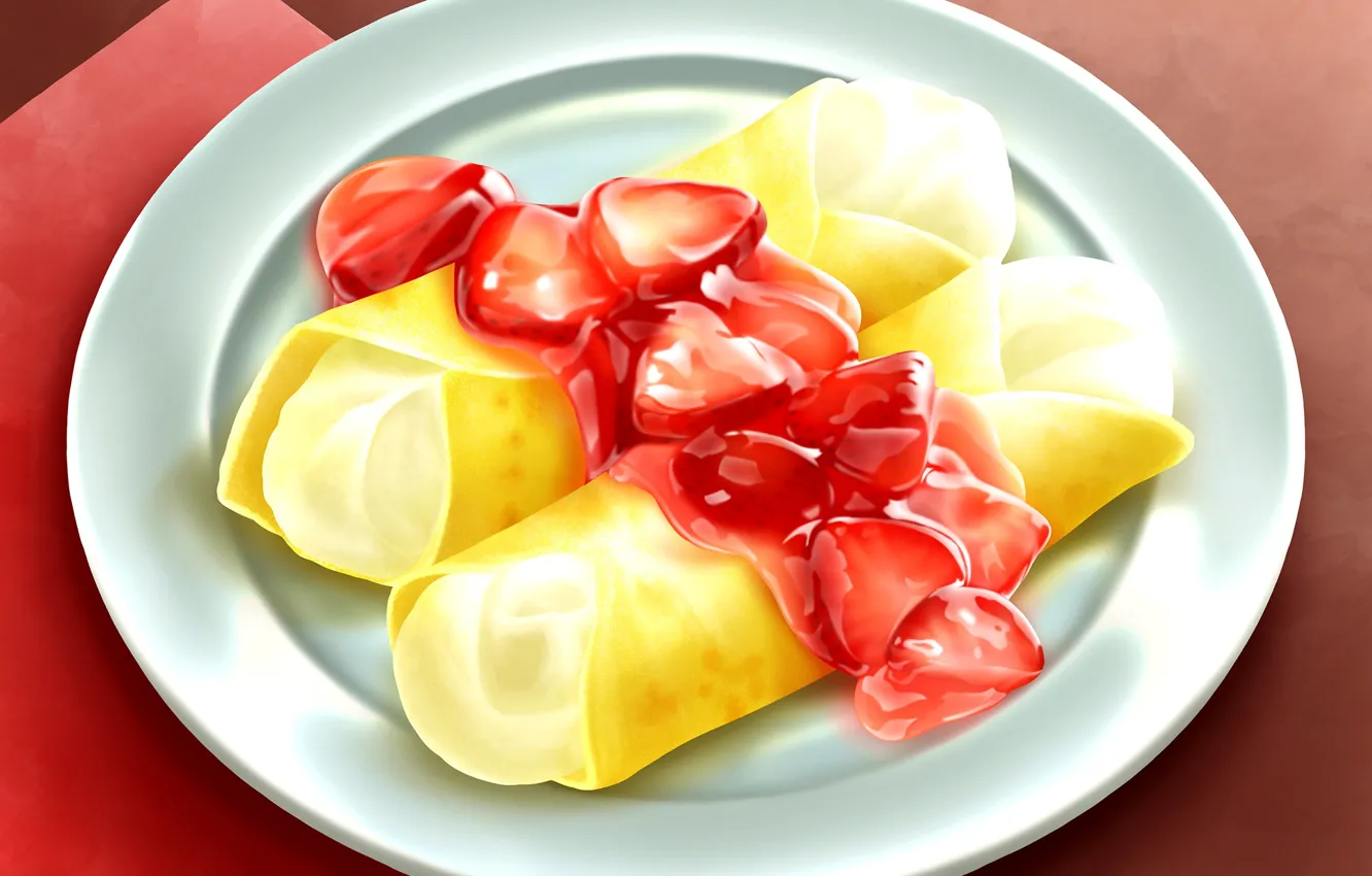 Photo wallpaper cream, dessert, jam, pancakes