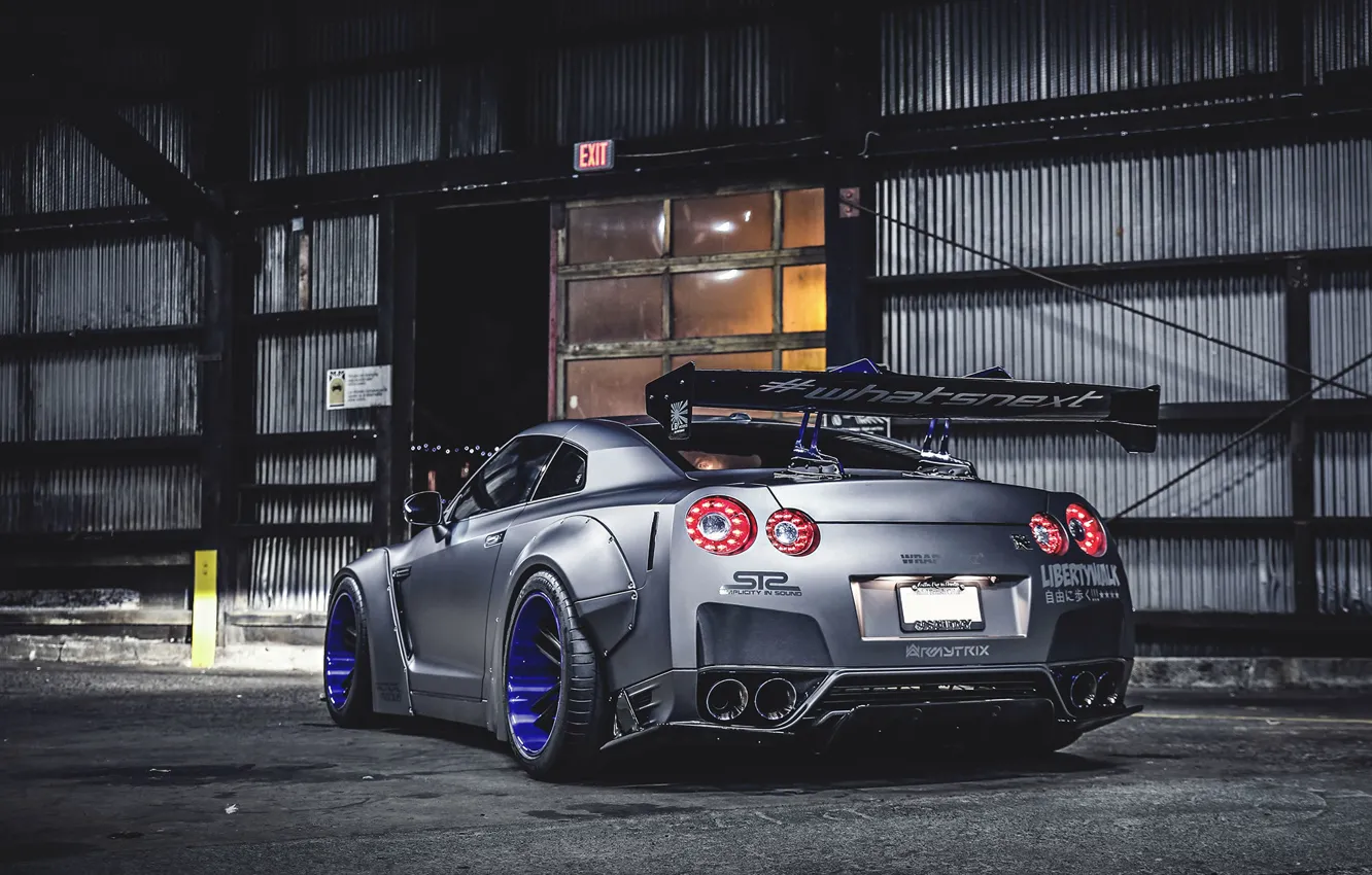 Photo wallpaper Nissan, GT-R, Car, Tuning, Wheels, Spoiler, Rear, Liberty Walk