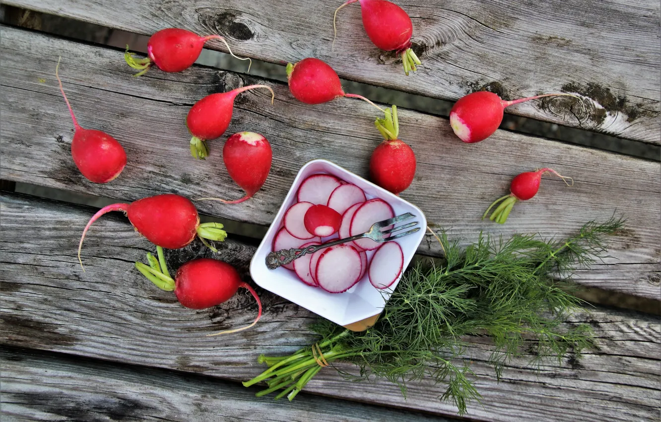 Photo wallpaper dill, plate, plug, radishes