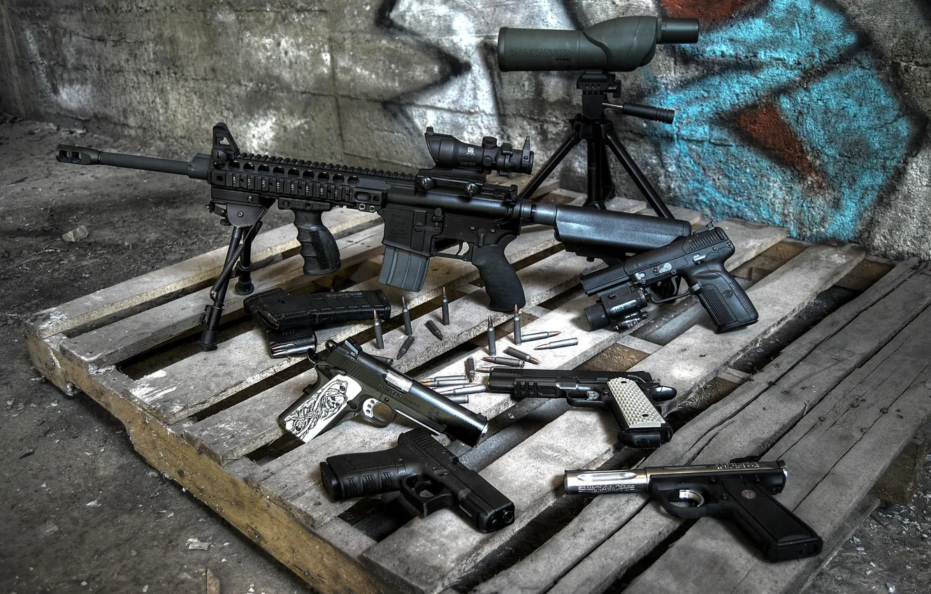 Photo wallpaper weapons, guns, cartridges, rifle, assault, pallet