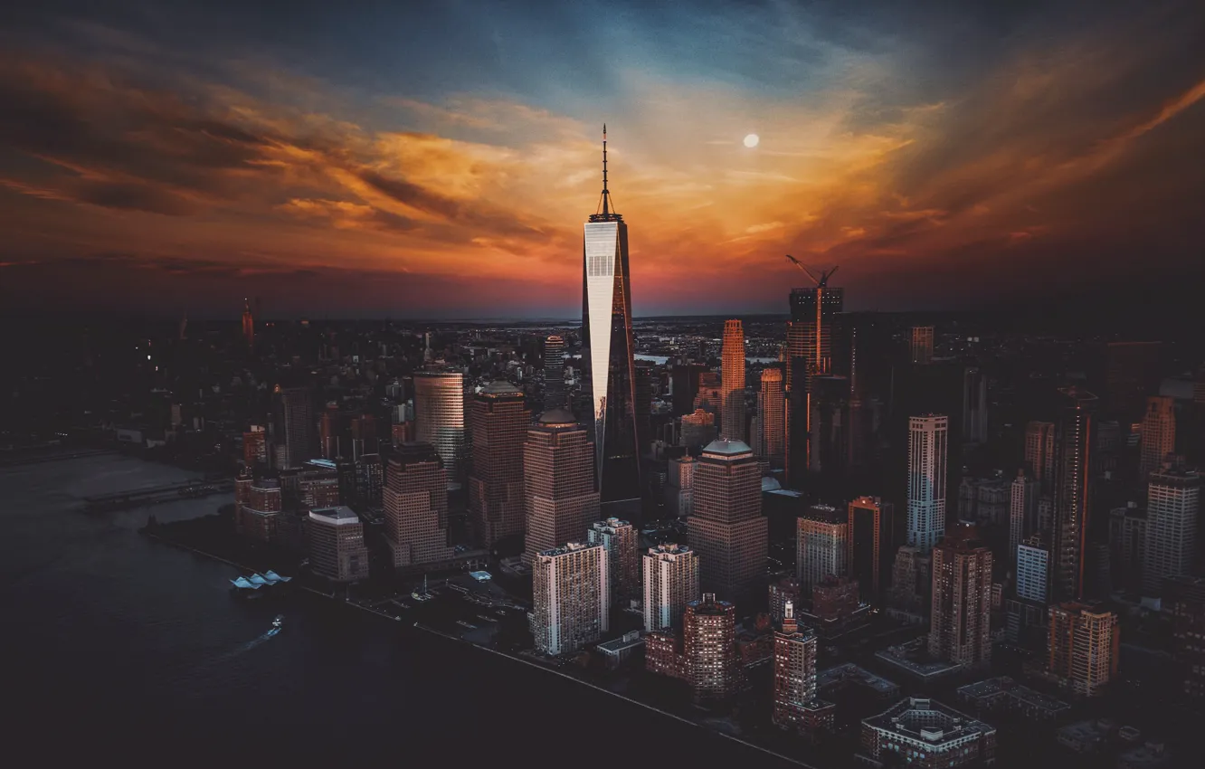 Photo wallpaper the sky, sunset, the city, USA, New York, skyscrapers