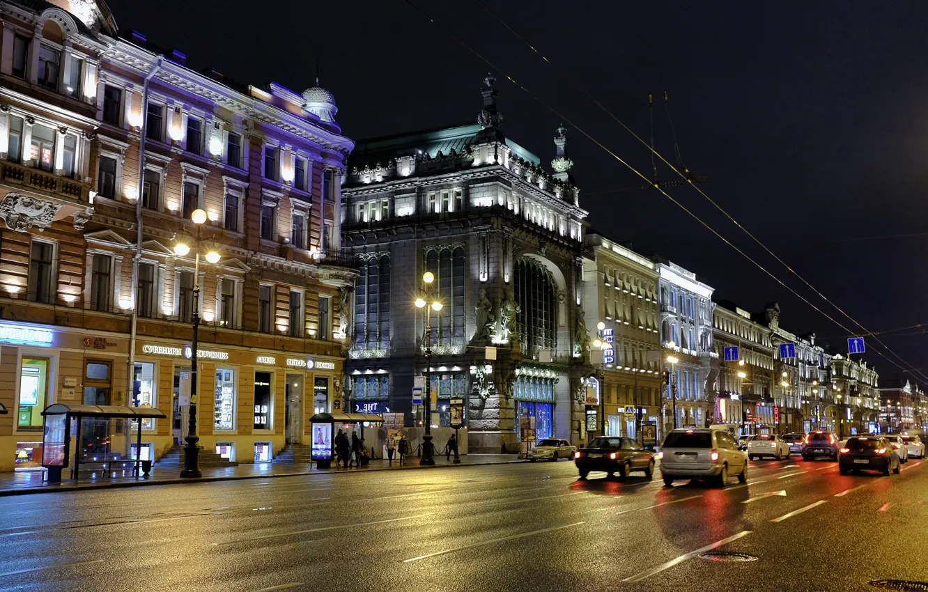 Photo wallpaper road, machine, light, night, the city, lights, movement, street