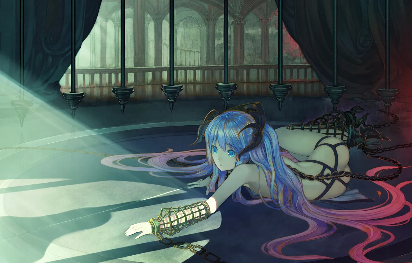 Photo wallpaper girl, on the floor, shackles