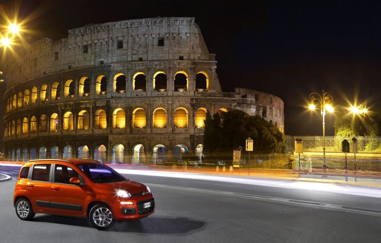 Photo wallpaper road, night, Rome, lights, Colosseum, Italy, Panda, the front