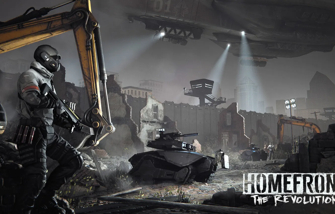 Photo wallpaper night, wall, soldiers, the ruins, Homefront: The Revolution