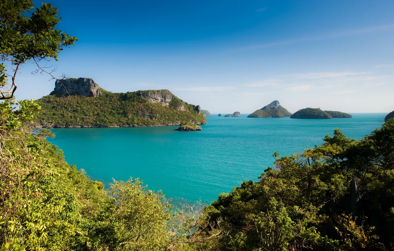 Photo wallpaper sea, forest, Islands, landscape, nature, Thailand, Koh Samui