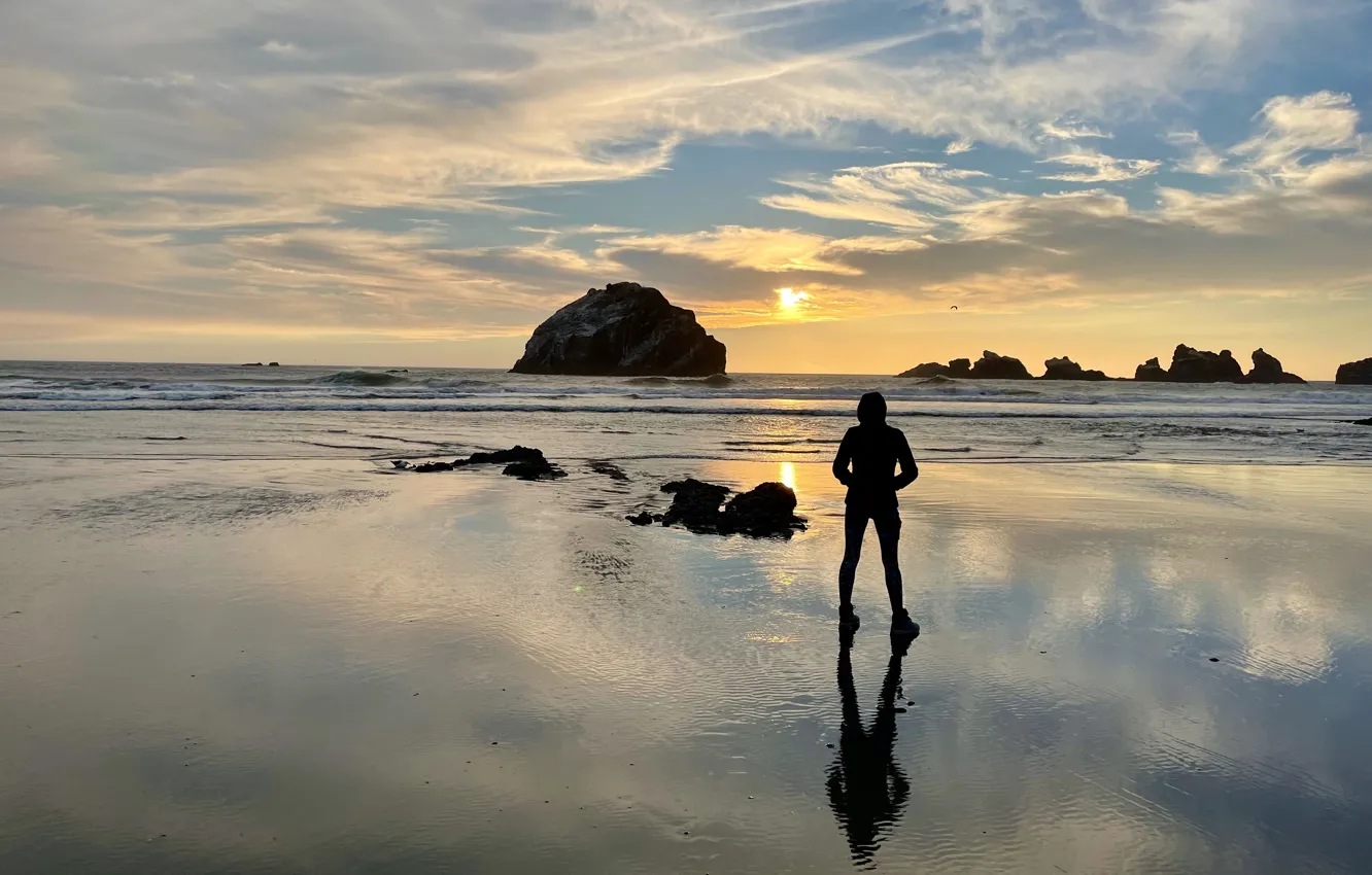 Photo wallpaper dark, beach, sea, sand, outdoors, Mountain View