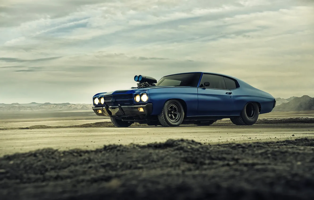 Photo wallpaper Chevrolet, Muscle, Car, Blue, Front, 1970, Chevelle, Supercharger