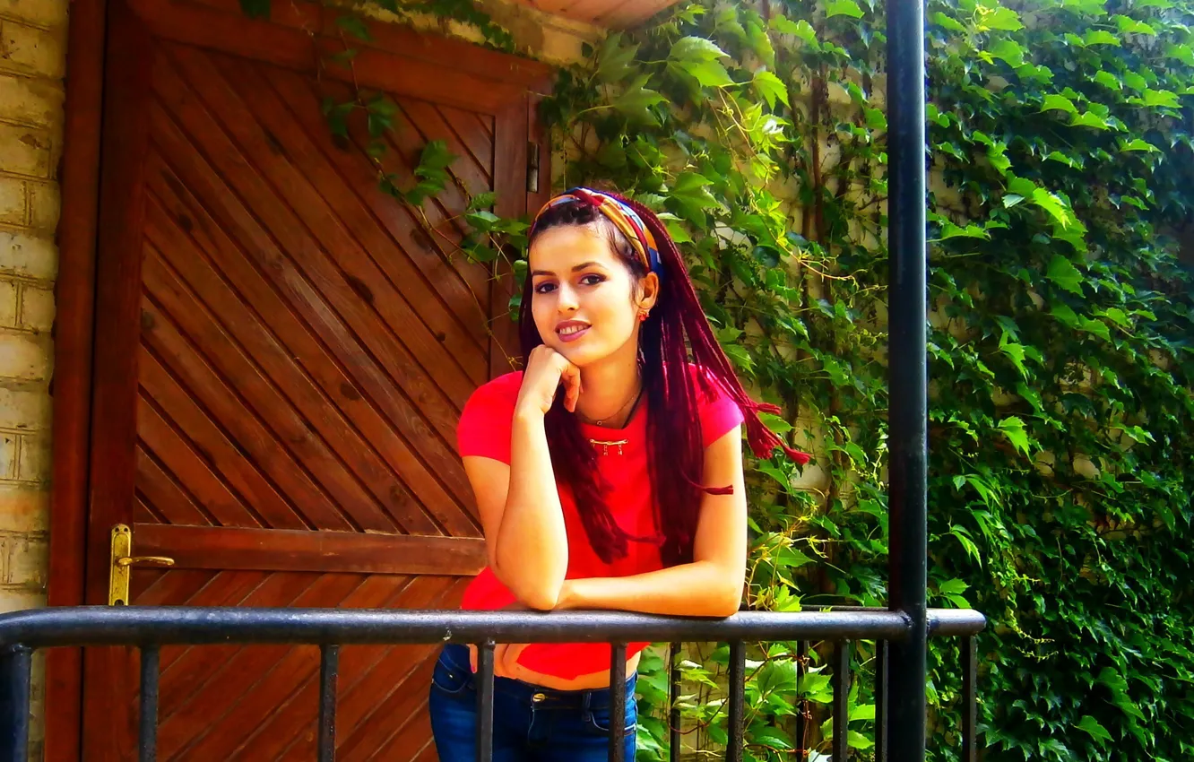 Photo wallpaper greens, girl, cutie