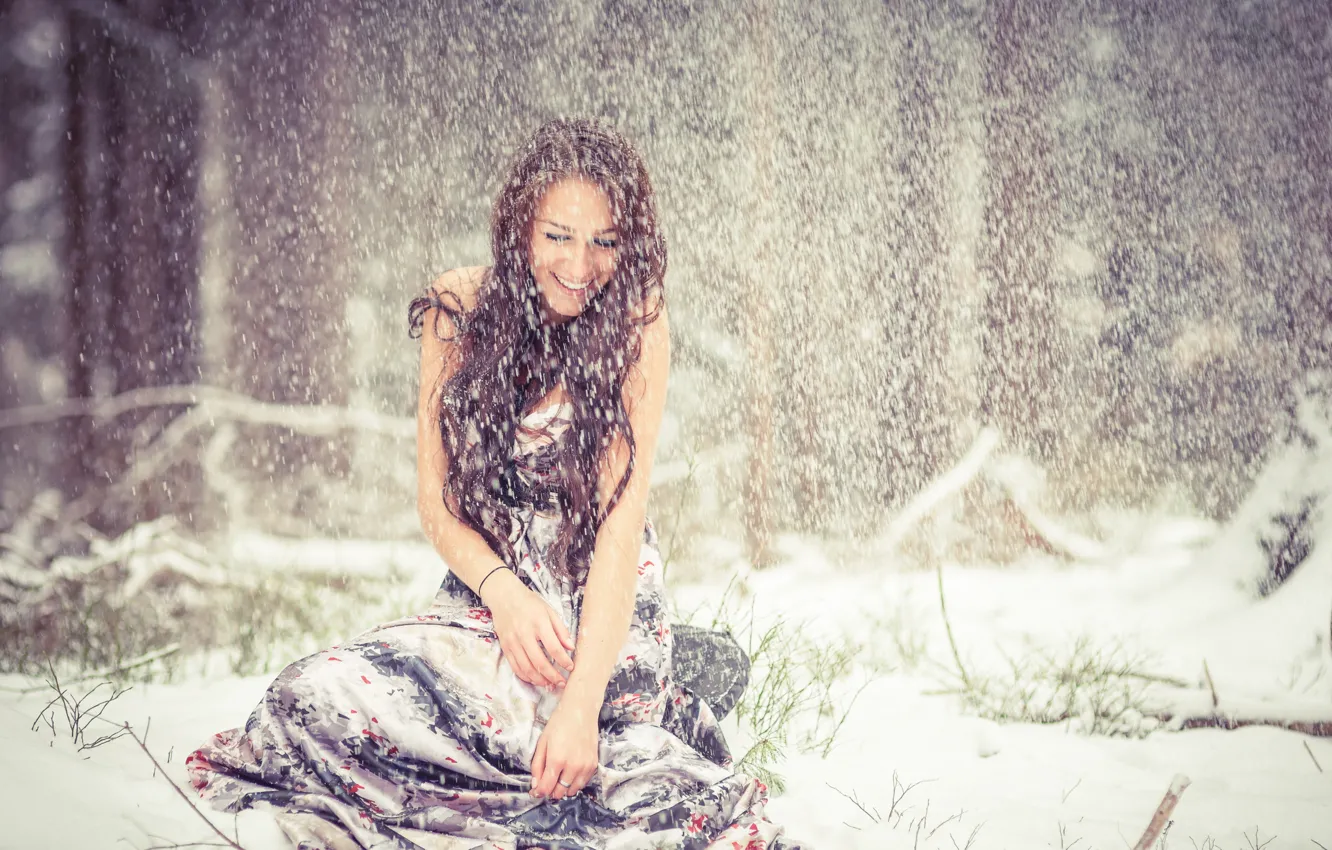 Photo wallpaper winter, girl, snow