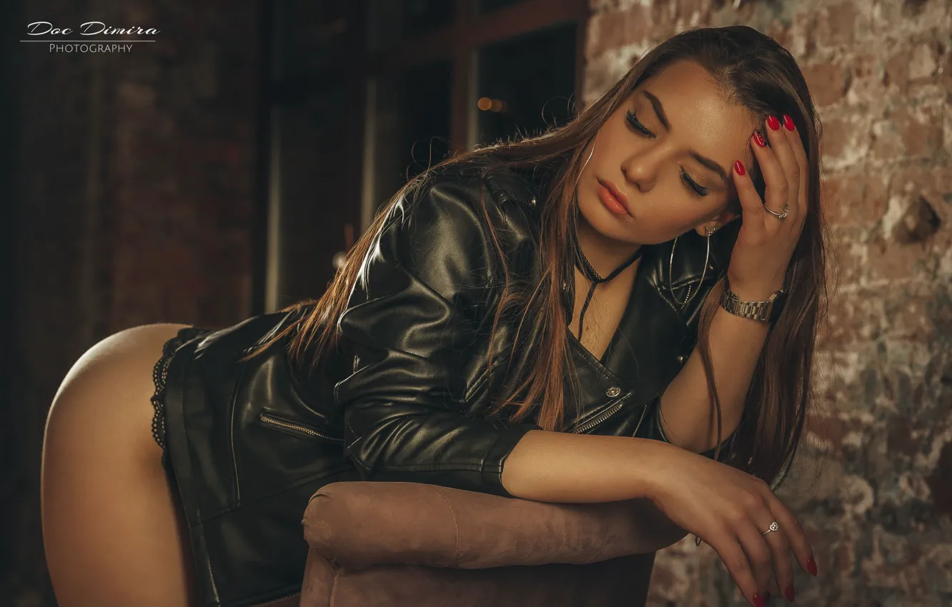 Photo wallpaper girl, face, pose, hands, jacket, long hair, Nika, Doc Dimira