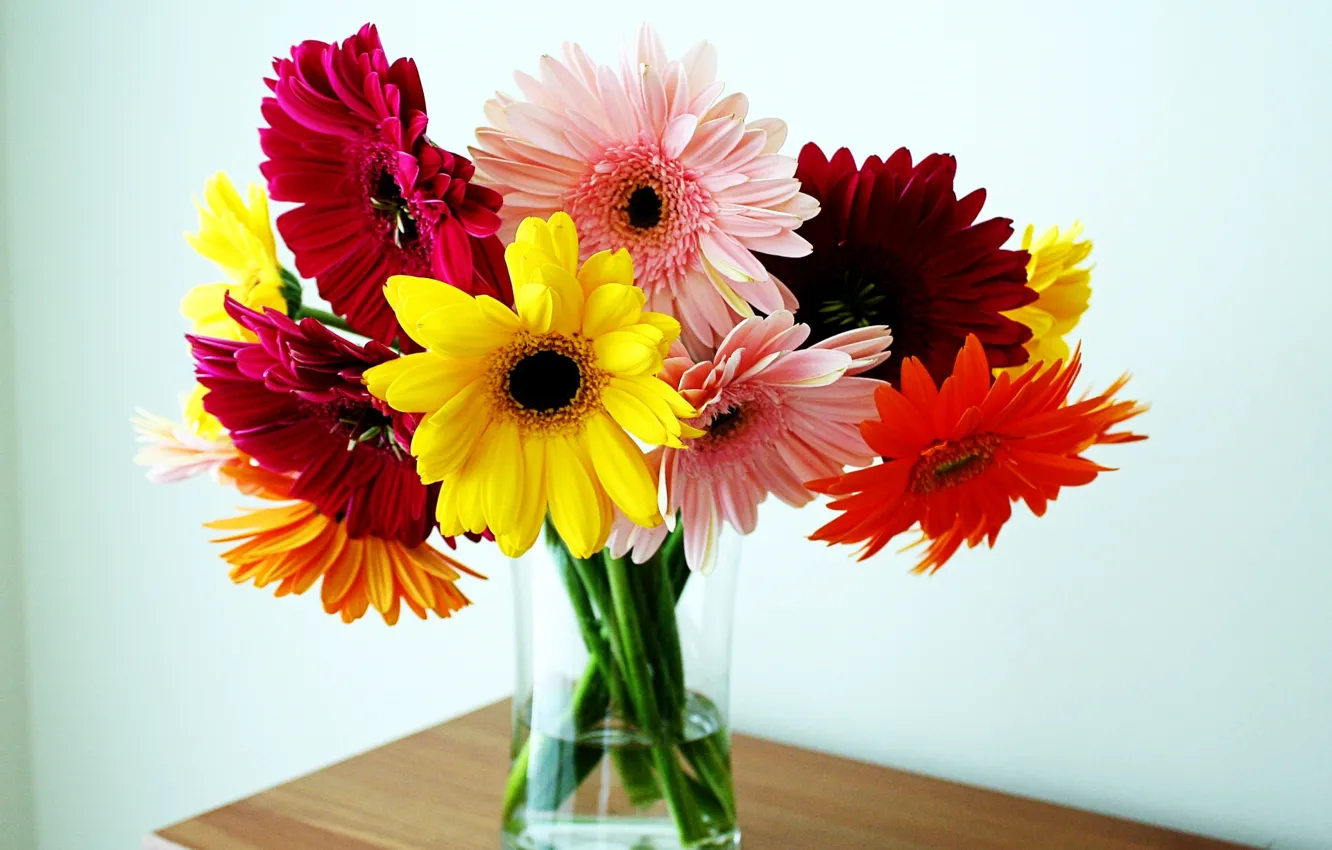 Photo wallpaper bouquet, vase, gerbera