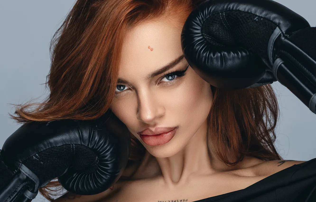 Photo wallpaper girl, model, gloves, brown hair, Kristian Kostadinov