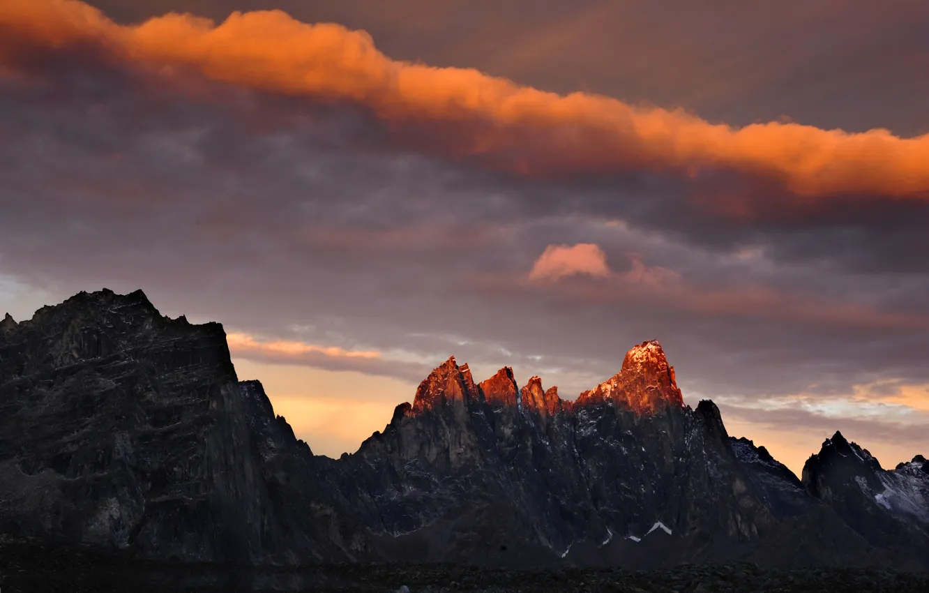 Photo wallpaper the sky, clouds, sunset, mountains, nature, rocks