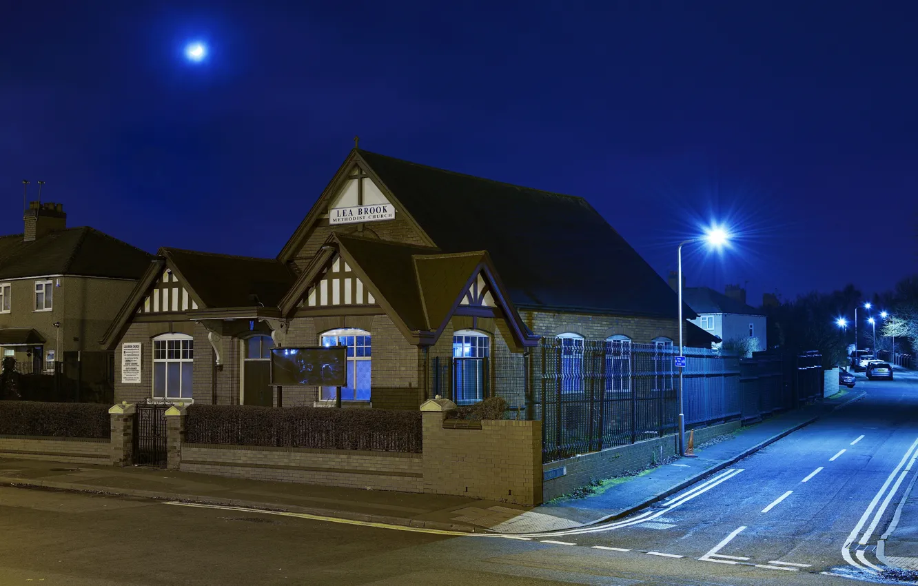 Photo wallpaper lights, the evening, lights, Church, Wednesbury