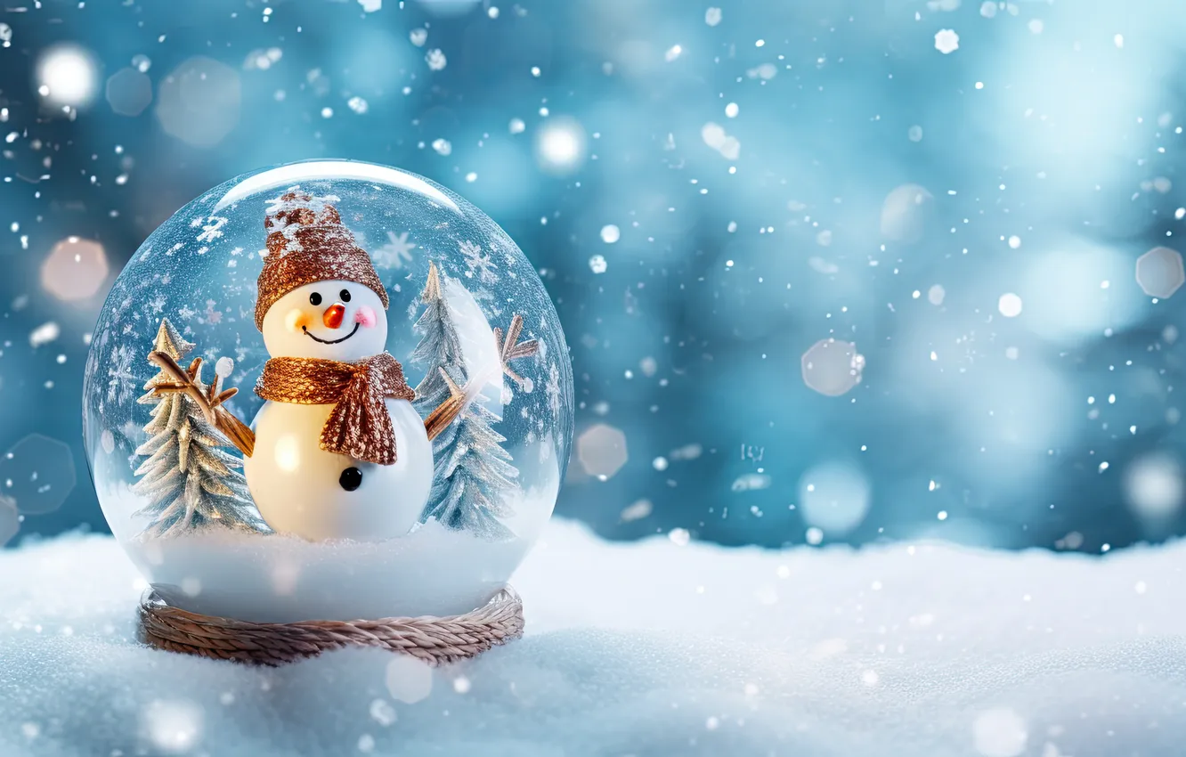 Photo wallpaper winter, snow, new year, Christmas, snowman, Christmas, winter, cute