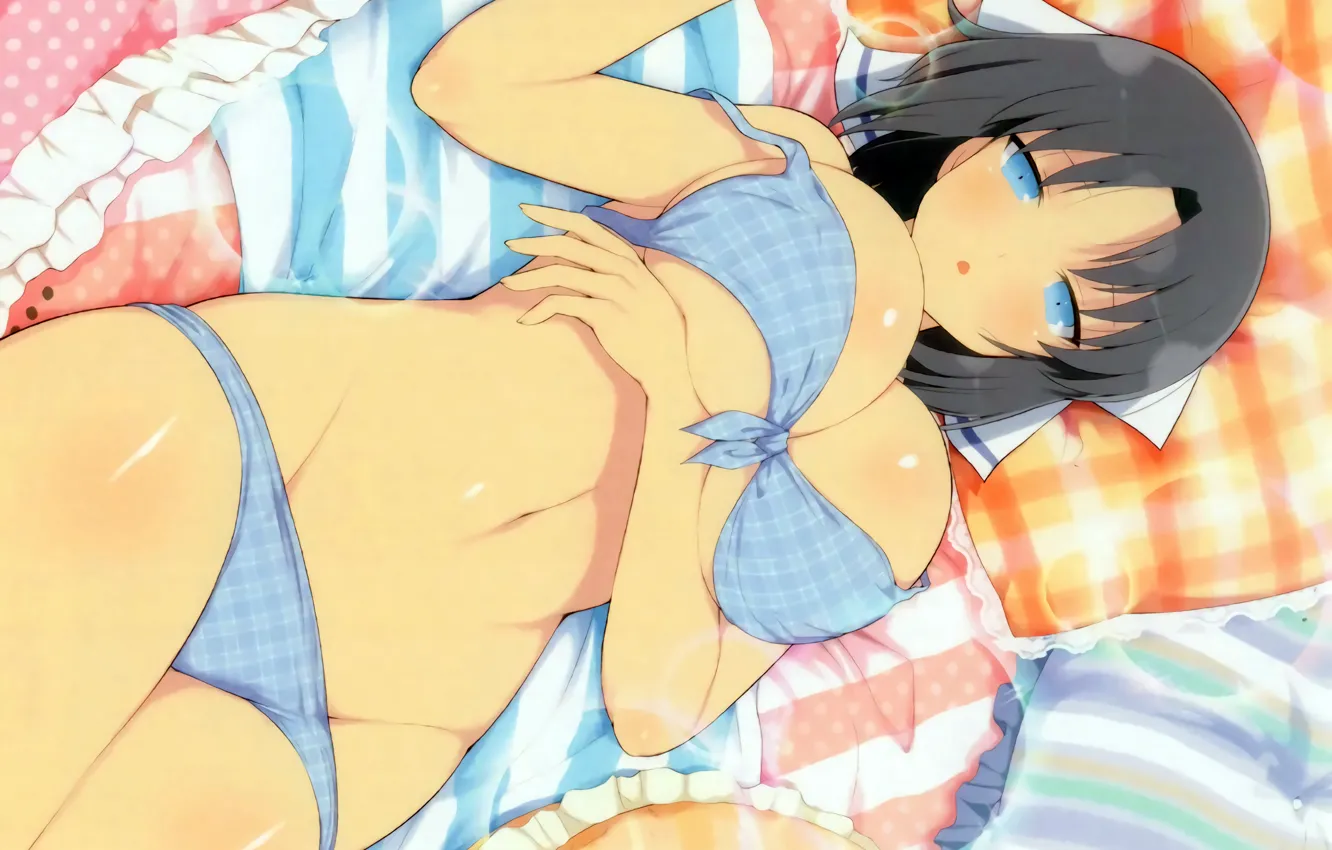 Photo wallpaper girl, sexy, cleavage, boobs, anime, beautiful, short hair, pretty