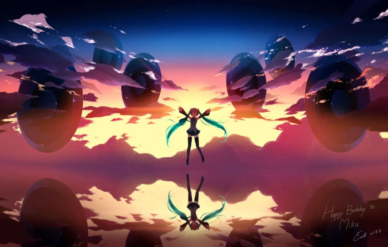 Photo wallpaper the sky, girl, clouds, sunset, art, vocaloid, hatsune miku, Vocaloid