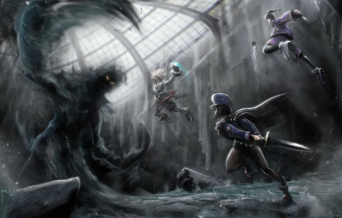 Photo wallpaper monster, battle, the battle, three