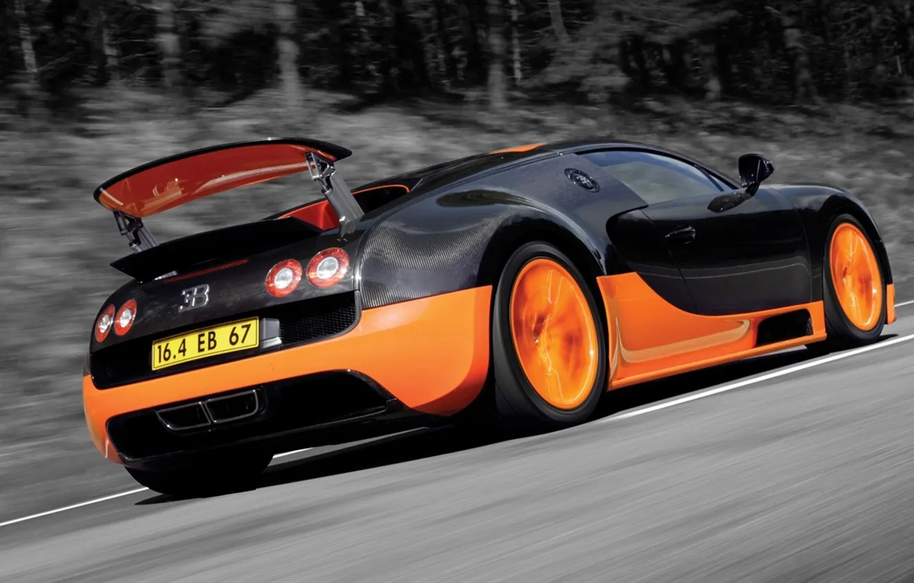 Photo wallpaper road, movement, Bugatti Veyron
