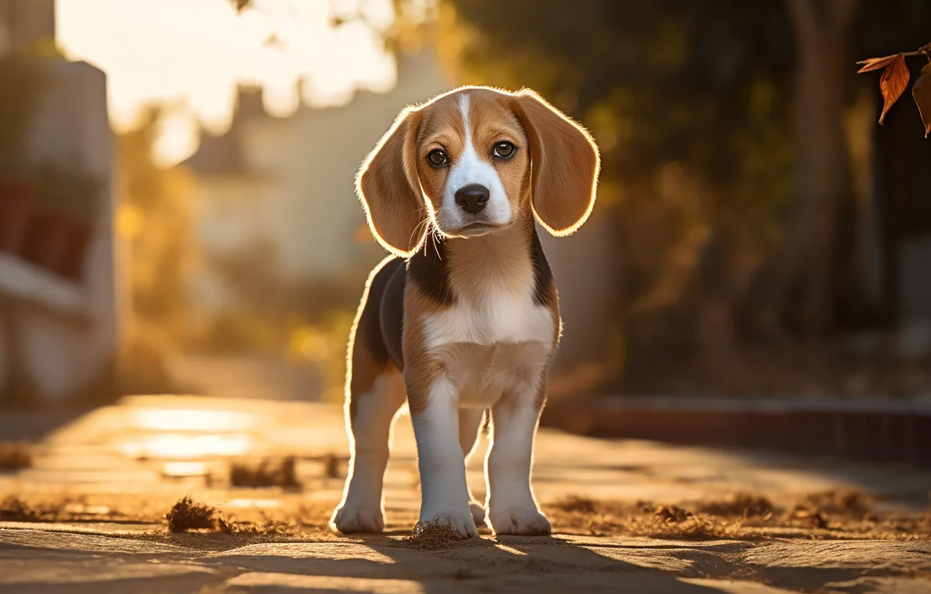 Photo wallpaper Dog, Look, Puppy, Digital art, Beagle, AI art, The Art of Artificial Intelligence, Neural network