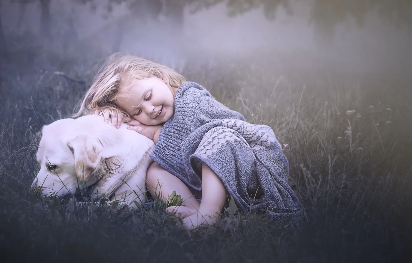 Photo wallpaper mood, dog, girl