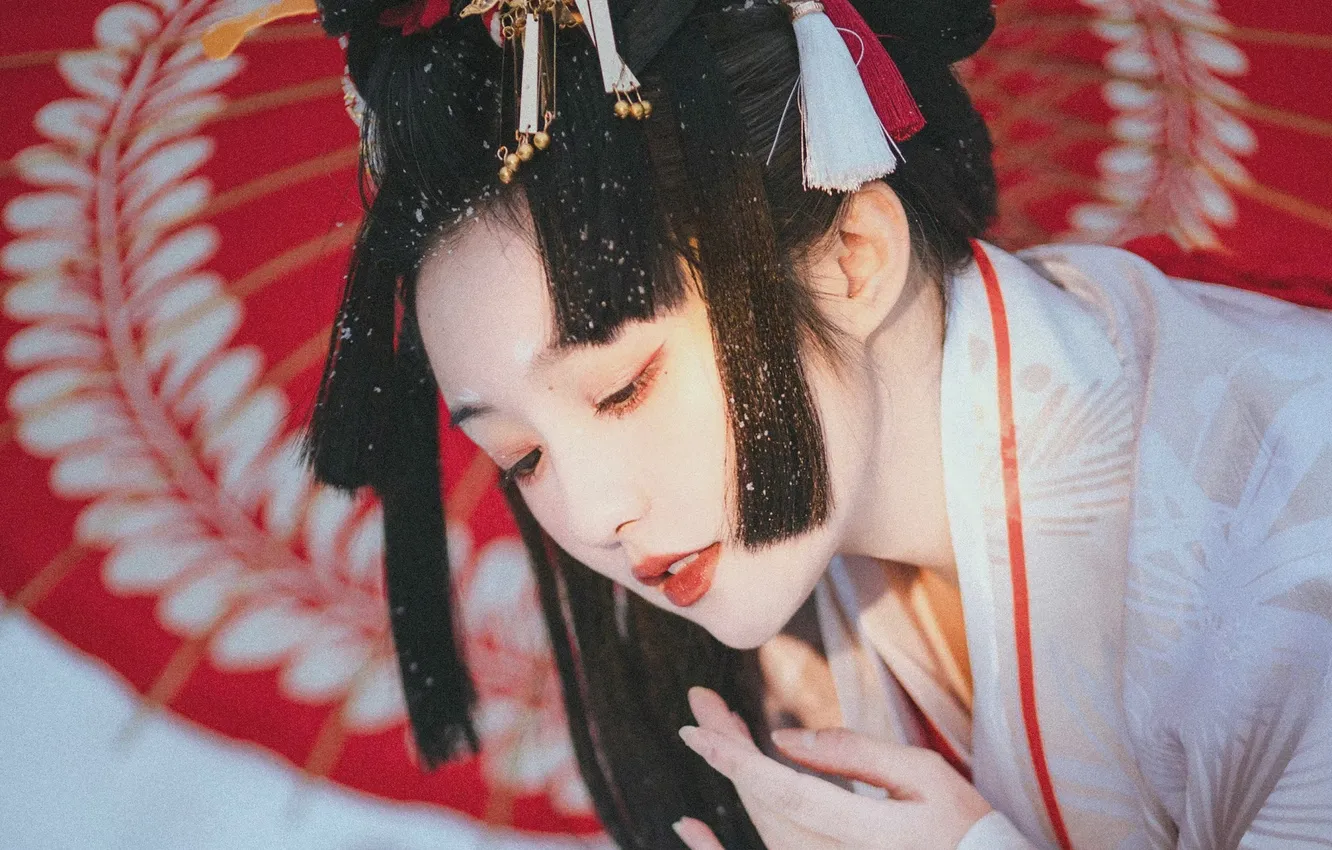 Photo wallpaper girl, umbrella, hairstyle, Asian, cosplay