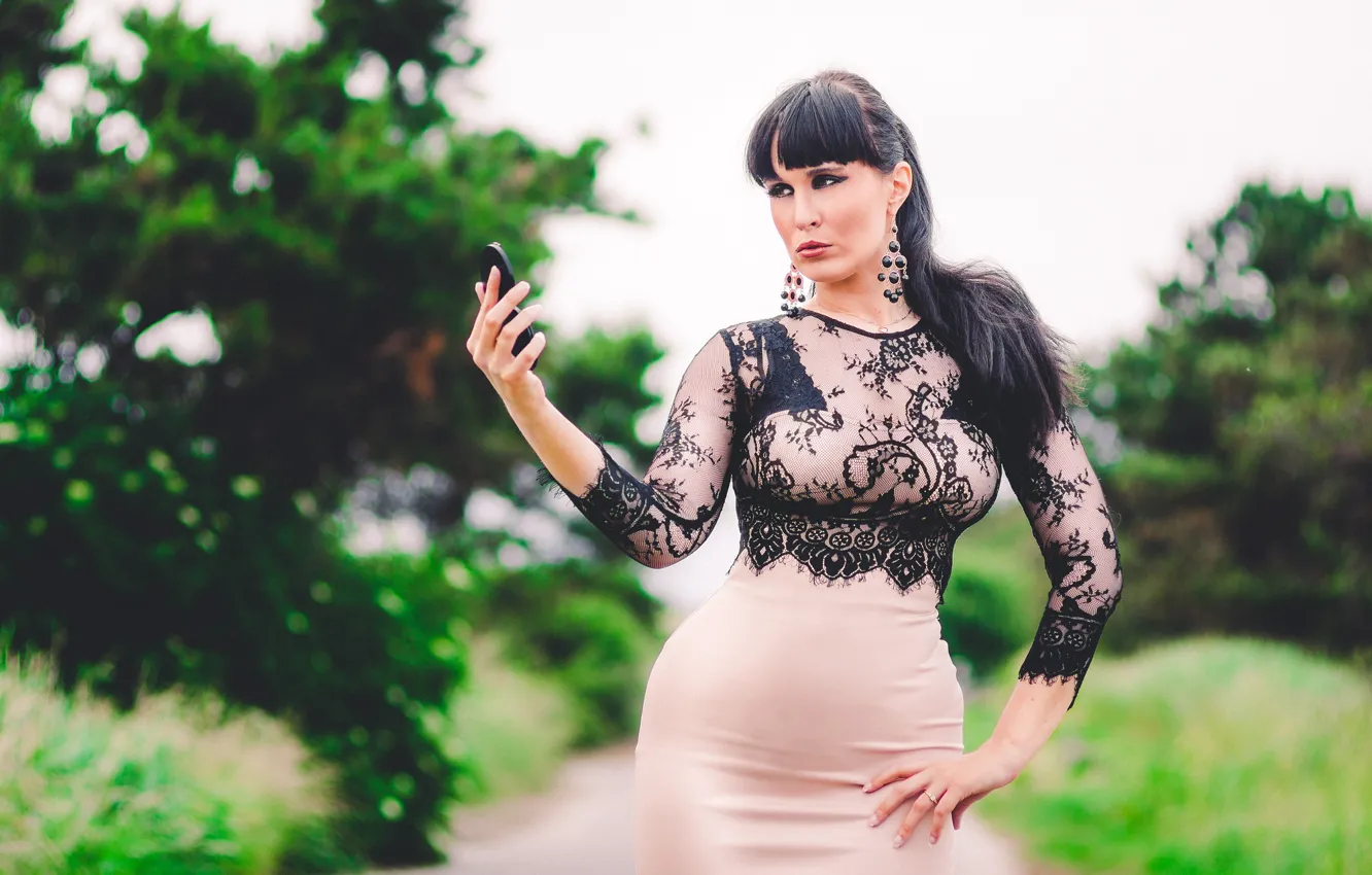 Photo wallpaper girl, face, hair, dress, mirror, form, looks