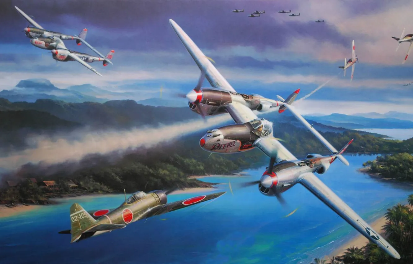 Photo wallpaper war, figure, Lockheed P-38 Lightning, Oceania, Nicolas Trudgia
