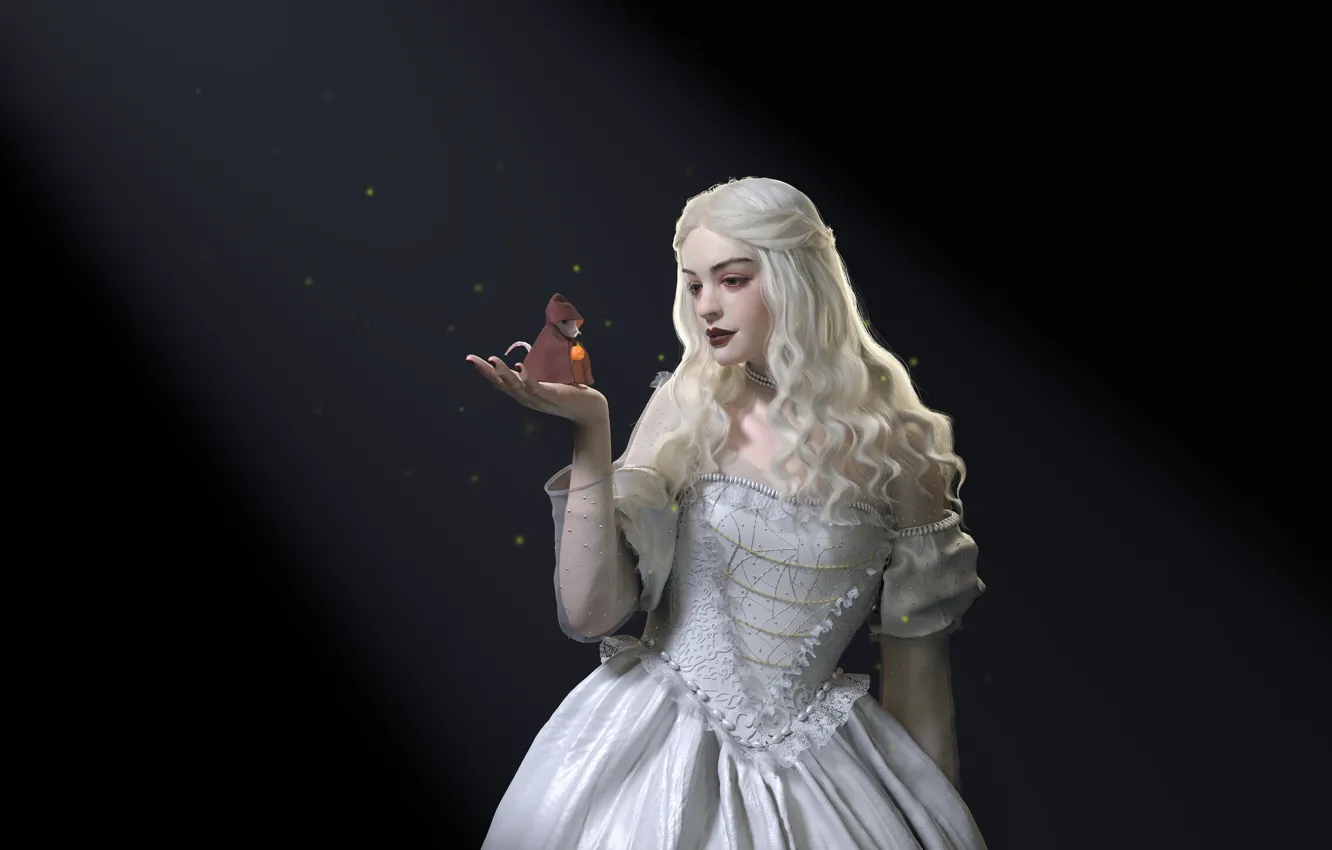 Photo wallpaper girl, girl, fantasy, Alice in Wonderland, Princess, dress, art, Anne Hathaway