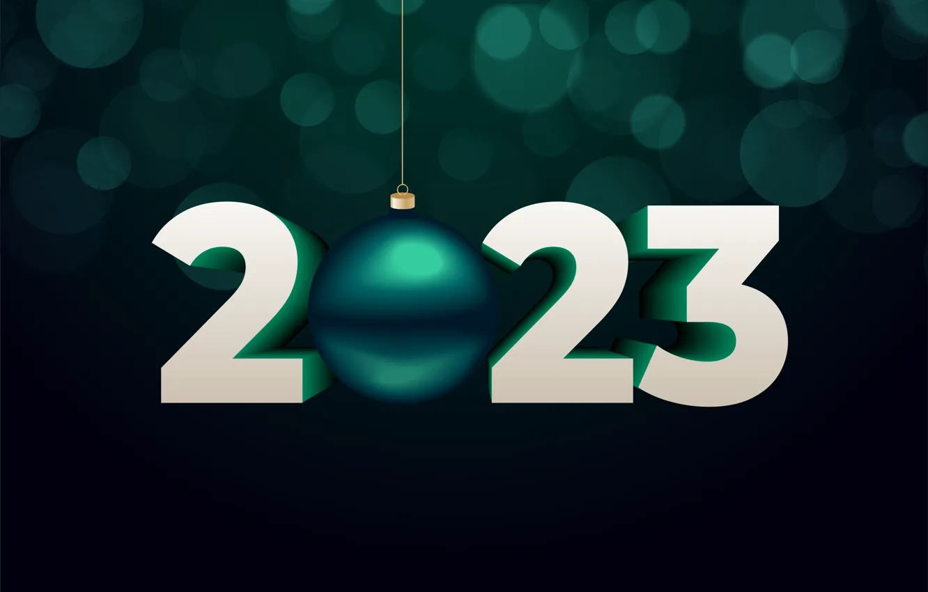 Photo wallpaper balls, green, new year, figures, white, green background, hanging, date