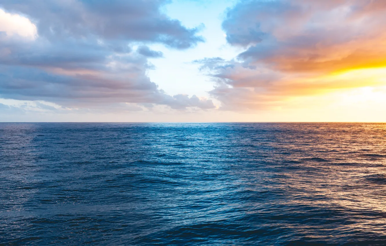 Photo wallpaper wave, the sky, water, clouds, landscape, sunset, nature, the ocean