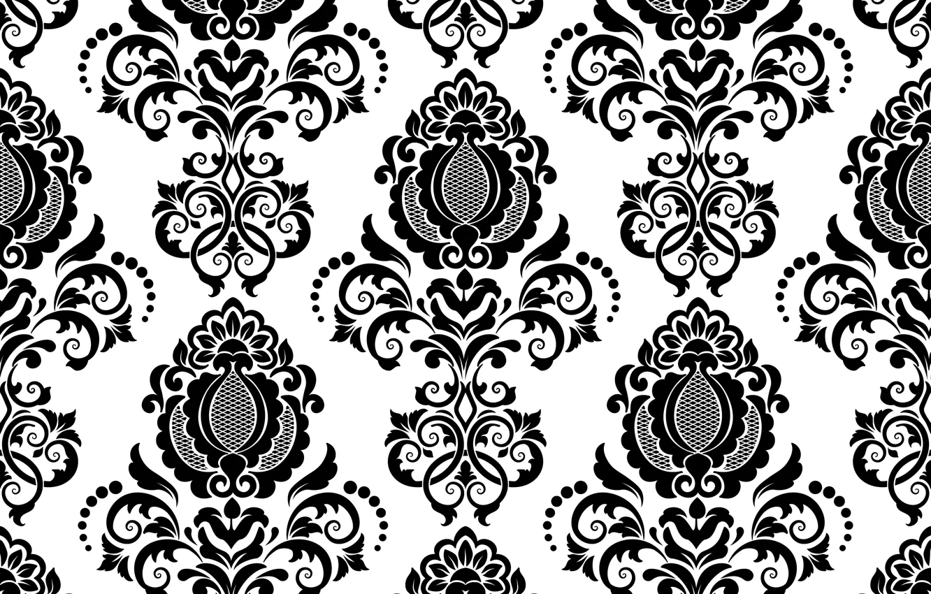 Photo wallpaper white, flowers, background, black, texture, ornament