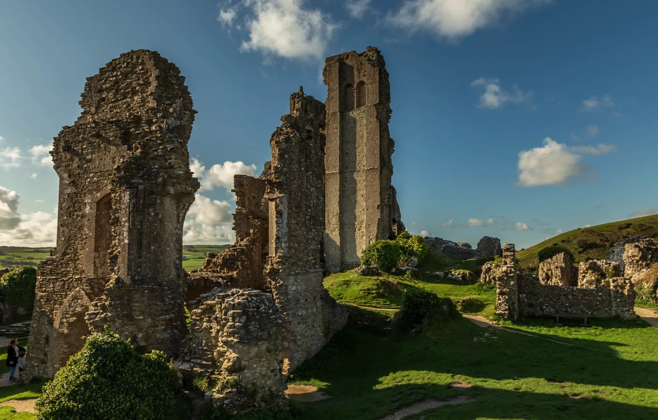Photo wallpaper castle, England, ruins, Corfe Castle, Dorset