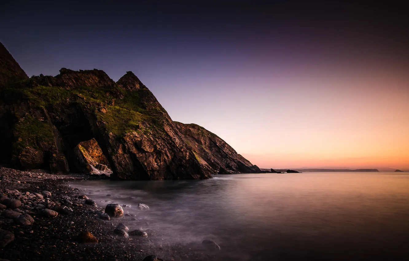 Photo wallpaper sea, landscape, sunset, rocks